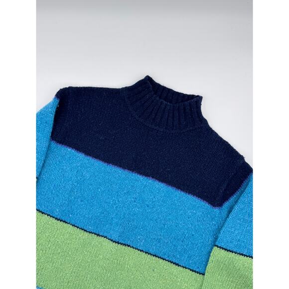 J Crew Vintage 90s Shetland Wool Colorblock Turtleneck Sweater Large - Picture 1 of 3